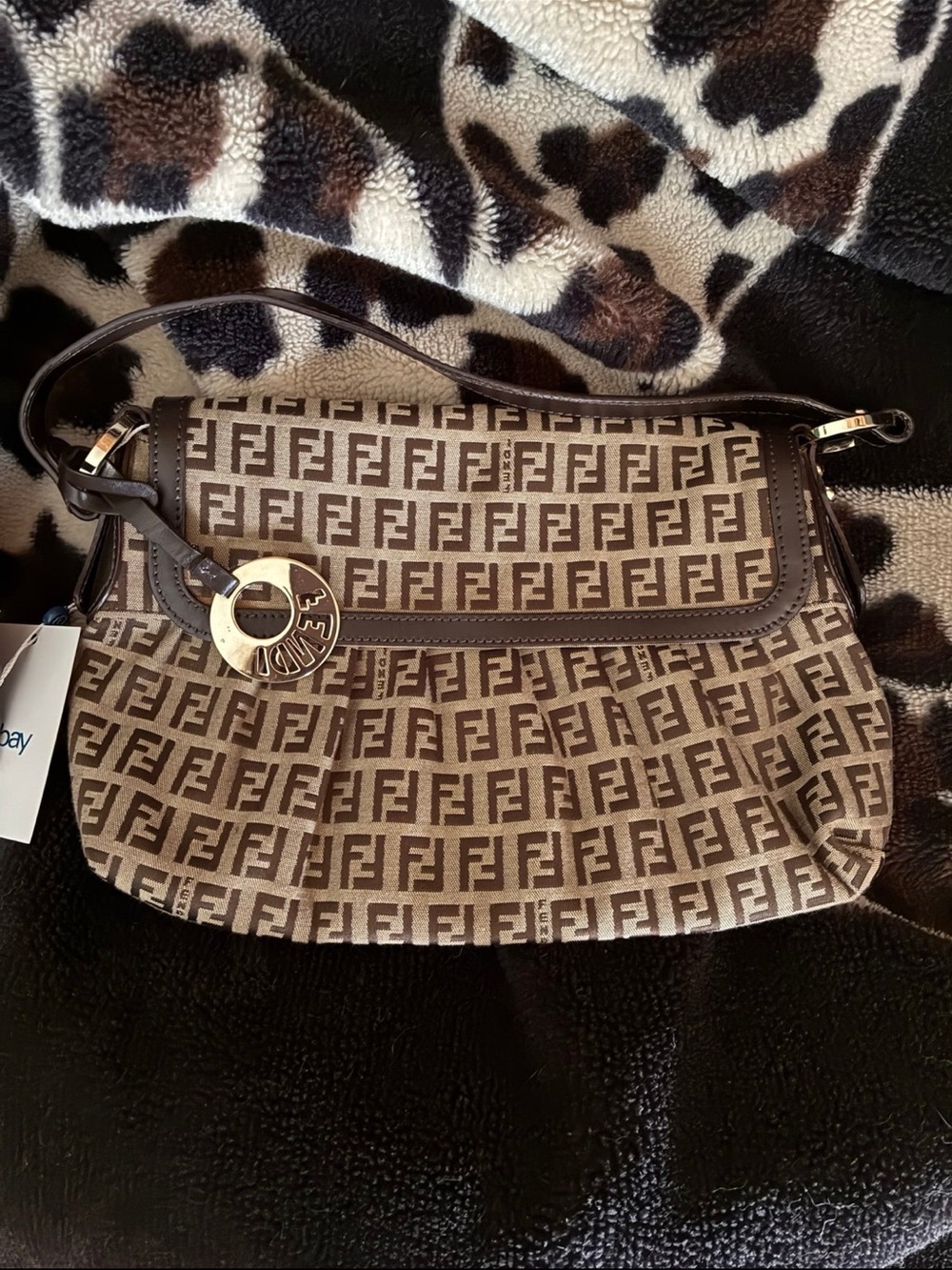 Fendi Brown and Beige FF Logo Chef Zucca Shoulder Bag